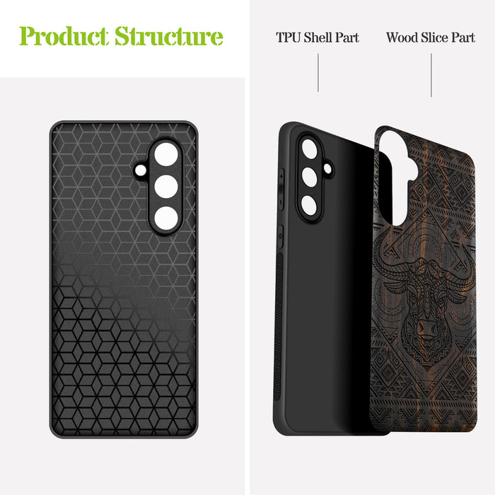 The Sacred Bovine, Classic Engraved Wood & TPU Case - Artisanal Cover for Samsung Galaxy