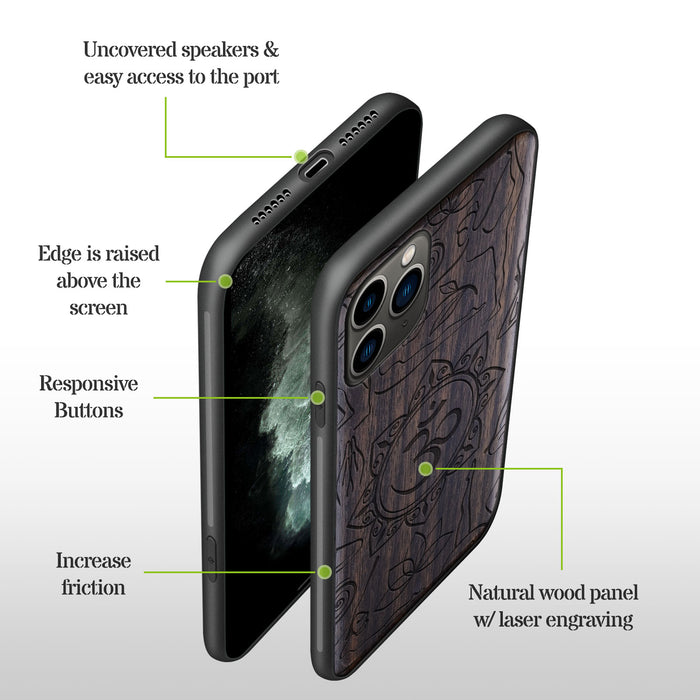 The Yoga Essence, Classic Engraved Wood & TPU Case - Artisanal Cover for Apple iPhone