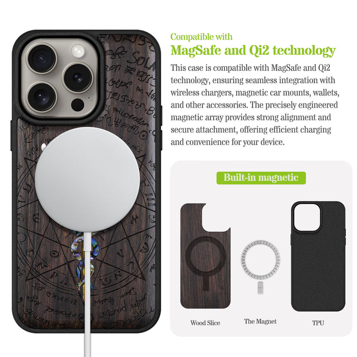 An Octagonal Star Embrace, Hand-Inlaid Wood & Mother of Pearl Case - Artisanal Cover for Apple iPhone