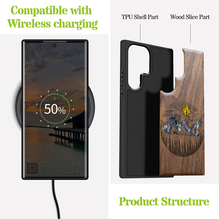 A Captivating Landscape Painting, Hand-Inlaid Wood & Mother of Pearl Case - Artisanal Cover for Samsung Galaxy