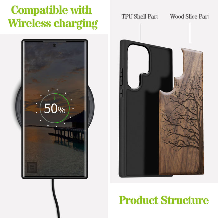 The Bare Tree, Classic Engraved Wood & TPU Case - Artisanal Cover for Samsung Galaxy