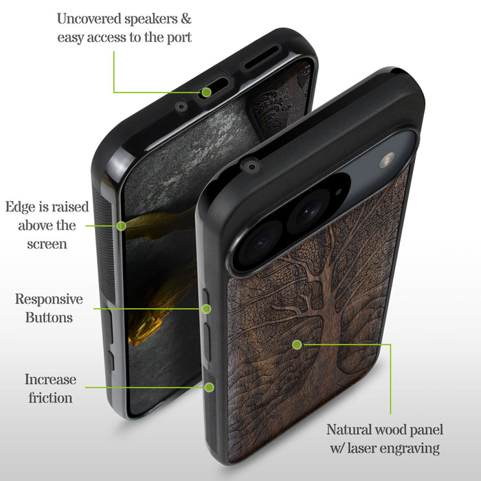 The Lino Print Tree, Classic Engraved Wood & TPU Case - Artisanal Cover for Google Pixel