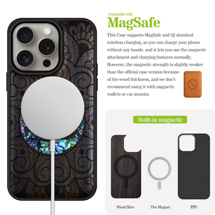 Eternal Om Mandala, Hand-Inlaid Wood & Mother of Pearl Case - Artisanal Cover for Apple iPhone