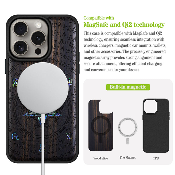 Whisper of the Abyss, Hand-Inlaid Wood & Mother of Pearl Case - Artisanal Cover for Apple iPhone