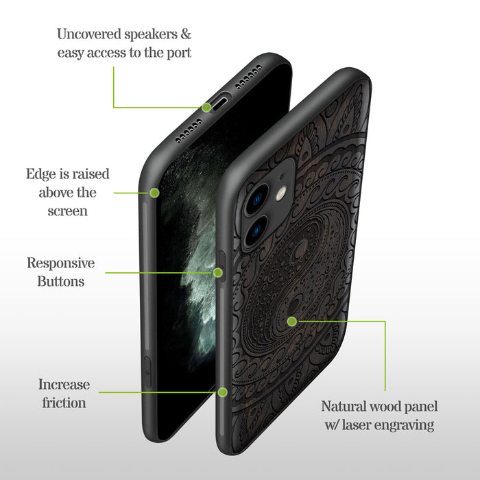 The Yin Yang Paisley, Classic Engraved Wood & TPU Case - Artisanal Cover for Apple iPhone