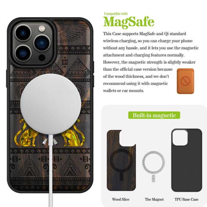 The Symbols of Egypt, Hand-Inlaid Wood & Mother of Pearl Case - Artisanal Cover for Apple iPhone