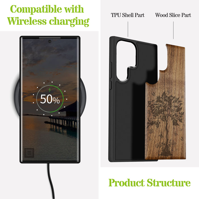 The Zentangle Sapling, Classic Engraved Wood & TPU Case - Artisanal Cover for Samsung Galaxy