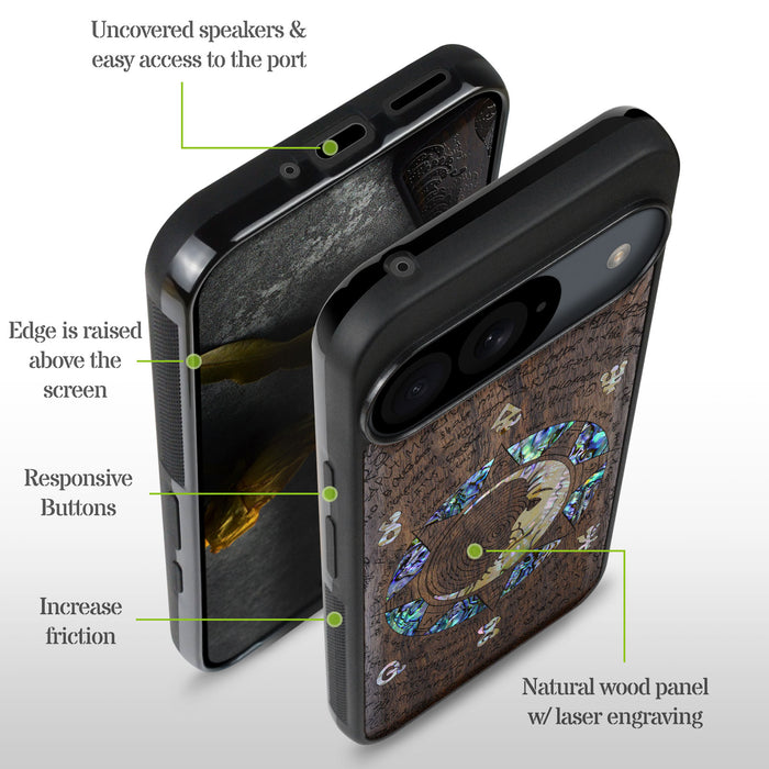 A Manuscript Enigma, Hand-Inlaid Wood & Mother of Pearl Case - Artisanal Cover for Google Pixel