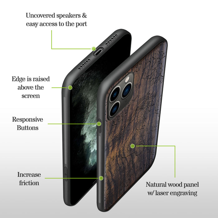 The Dragon's Ascent, Classic Engraved Wood & TPU Case - Artisanal Cover for Apple iPhone