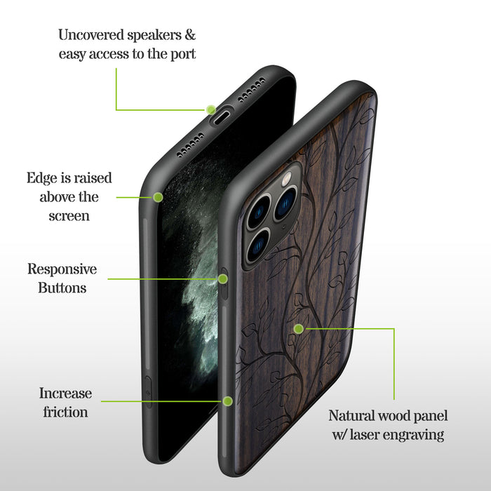 The Essence of Foliage, Classic Engraved Wood & TPU Case - Artisanal Cover for Apple iPhone