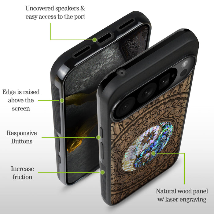 The Yin Yang Paisley, Hand-Inlaid Wood & Mother of Pearl Case - Artisanal Cover for Google Pixel