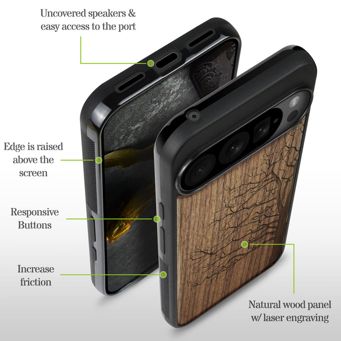 Bare Tree, Classic Engraved Wood & TPU Case - Artisanal Cover for Google Pixel