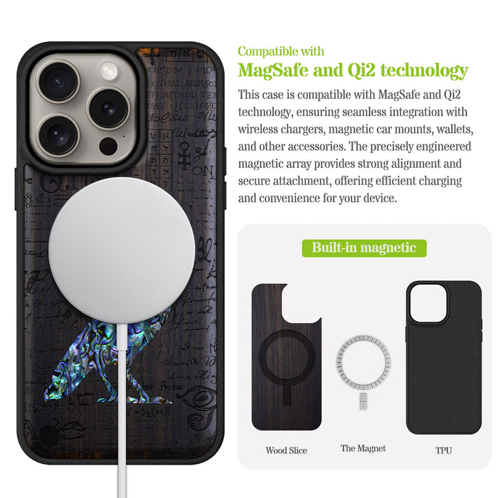 Raven Script, Hand-Inlaid Wood & Mother of Pearl Case - Artisanal Cover for Apple iPhone