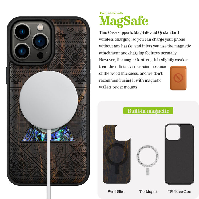 The All-Seeing Eye, Hand-Inlaid Wood & Mother of Pearl Case - Artisanal Cover for Apple iPhone