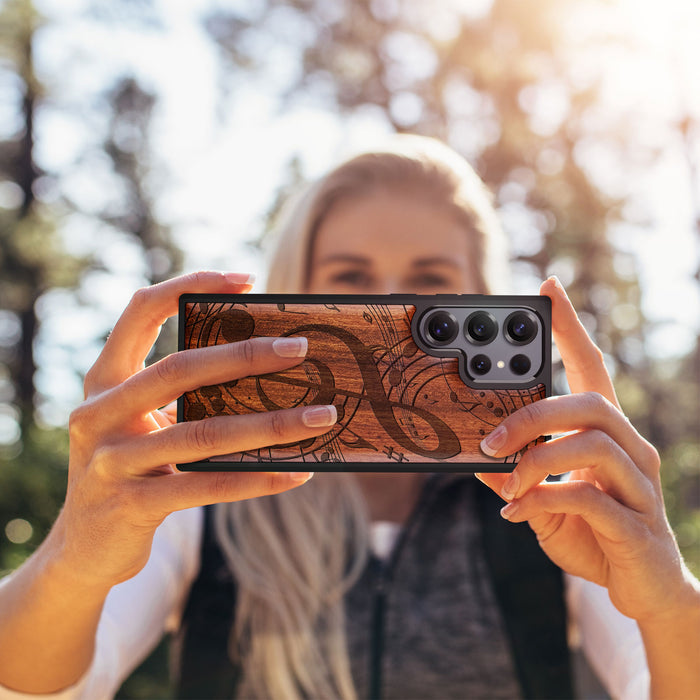 Music Notes Classic Engraved Wood & TPU Case Samsung Galaxy Artisanal Case View