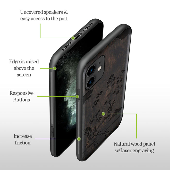 Ethereal Blossoms, Classic Engraved Wood & TPU Case - Artisanal Cover for Apple iPhone