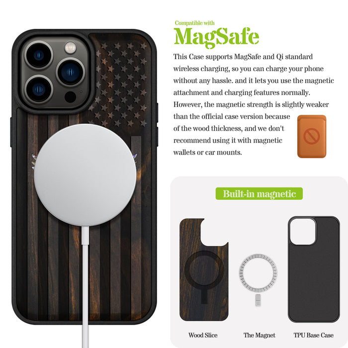 Bald Eagle and Flag, Hand-Inlaid Wood & Mother of Pearl Case - Artisanal Cover for Apple iPhone