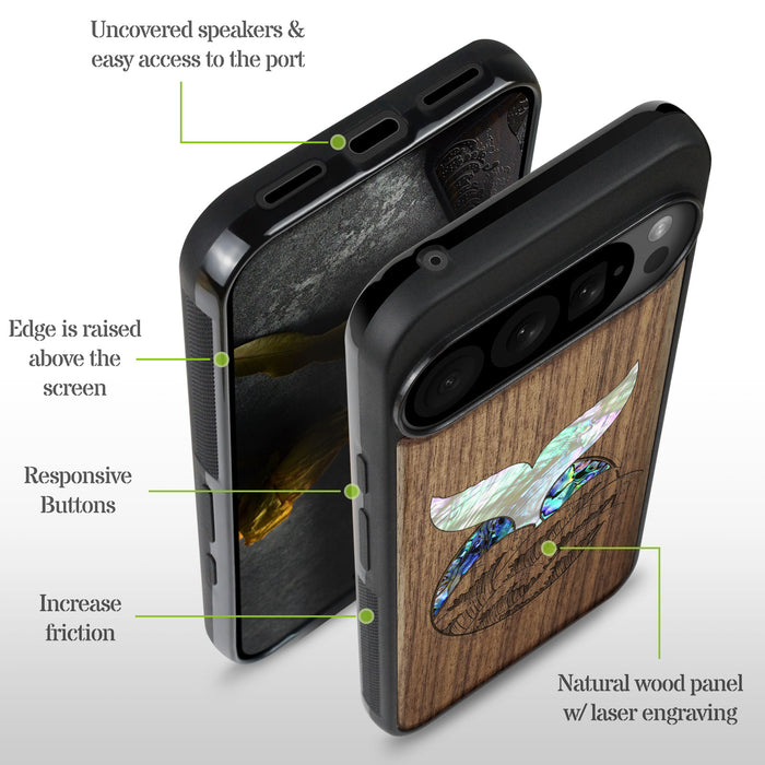 The Whale's Tail, Hand-Inlaid Wood & Mother of Pearl Case - Artisanal Cover for Google Pixel