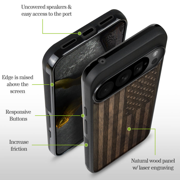 Bold Glory, Classic Engraved Wood & TPU Case - Artisanal Cover for Google Pixel