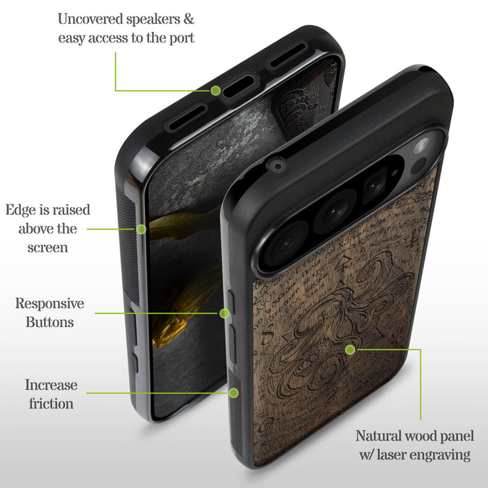 Celestial Cephalopod, Classic Engraved Wood & TPU Case - Artisanal Cover for Google Pixel