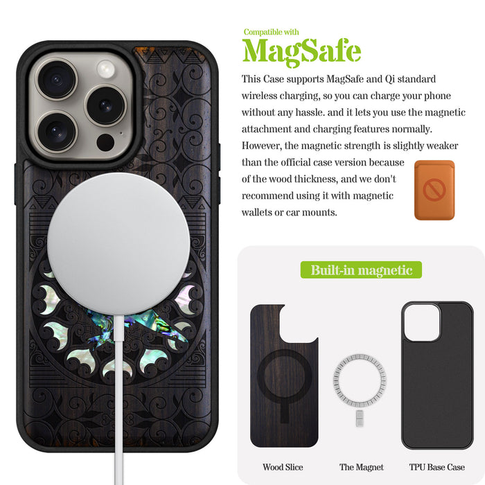 The Zentangle Crow, Hand-Inlaid Wood & Mother of Pearl Case - Artisanal Cover for Apple iPhone