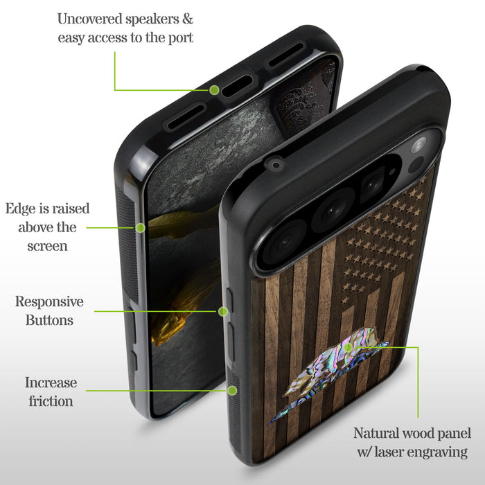 The Grizzly of the Golden State, Hand-Inlaid Wood & Mother of Pearl Case - Artisanal Cover for Google Pixel
