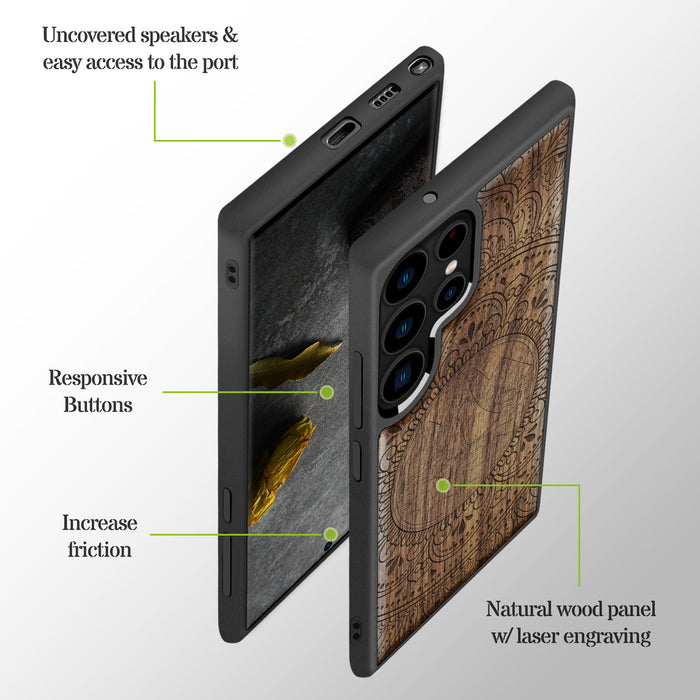 Serenity Mandala, Classic Engraved Wood & TPU Case - Artisanal Cover for Samsung Galaxy