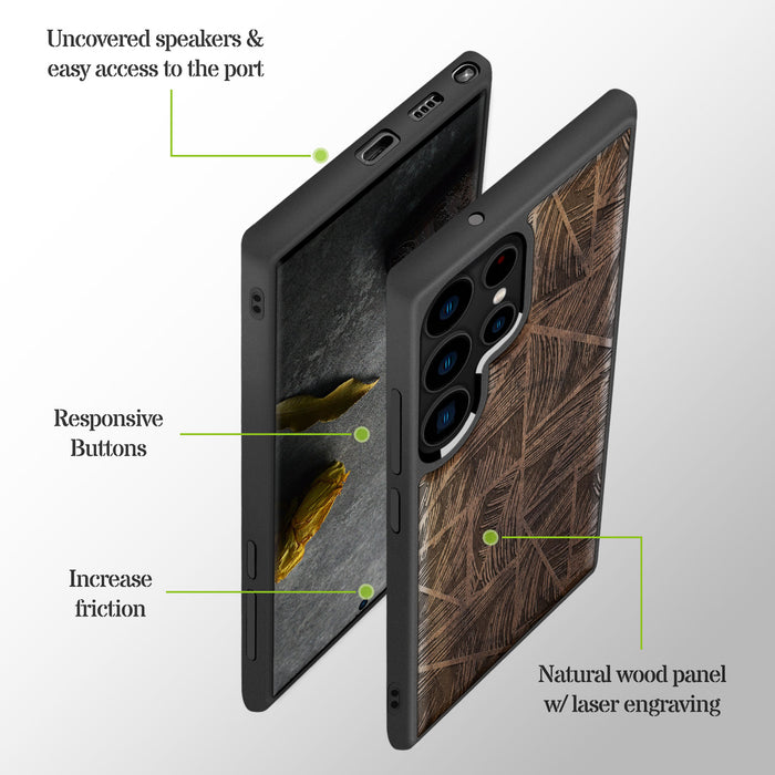 The Doodle Wave Pattern, Classic Engraved Wood & TPU Case - Artisanal Cover for Samsung Galaxy