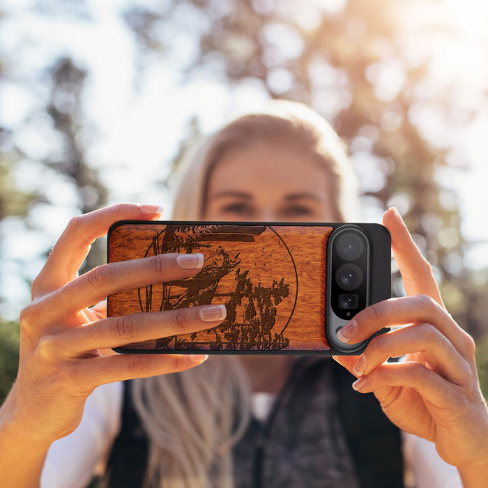 The Enchanting Fox, Classic Engraved Wood & TPU Case - Artisanal Cover for Google Pixel