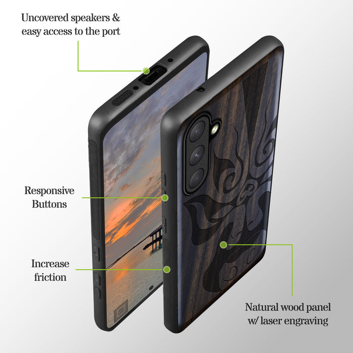 The Chinese Opera Mask, Classic Engraved Wood & TPU Case - Artisanal Cover for Samsung Galaxy