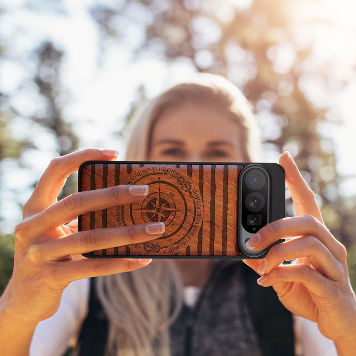 Charting the Course, Classic Engraved Wood & TPU Case - Artisanal Cover for Google Pixel