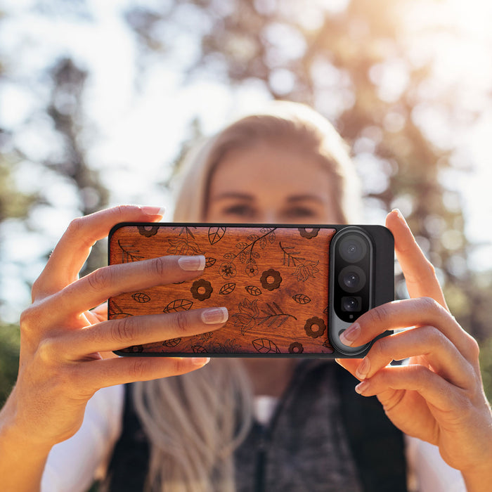 The Floral Continuum, Classic Engraved Wood & TPU Case - Artisanal Cover for Google Pixel