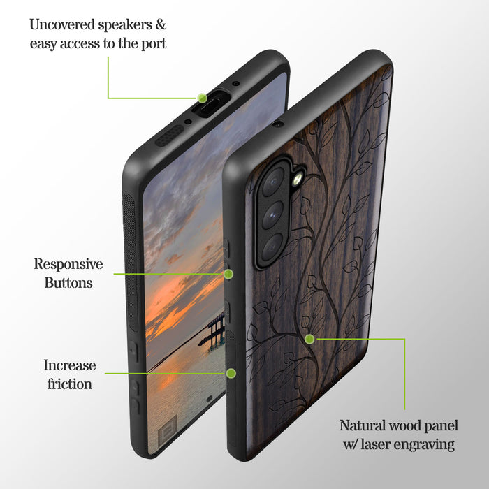 The Essence of Foliage, Classic Engraved Wood & TPU Case - Artisanal Cover for Samsung Galaxy