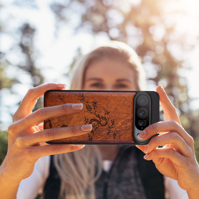 The Majestic Pine Tree, Classic Engraved Wood & TPU Case - Artisanal Cover for Google Pixel