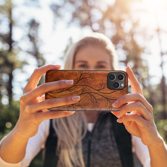 The Essence of Foliage, Classic Engraved Wood & TPU Case - Artisanal Cover for Apple iPhone