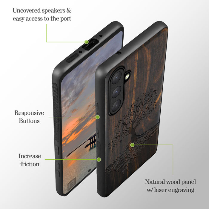 The Yin Yang Tree, Classic Engraved Wood & TPU Case - Artisanal Cover for Samsung Galaxy