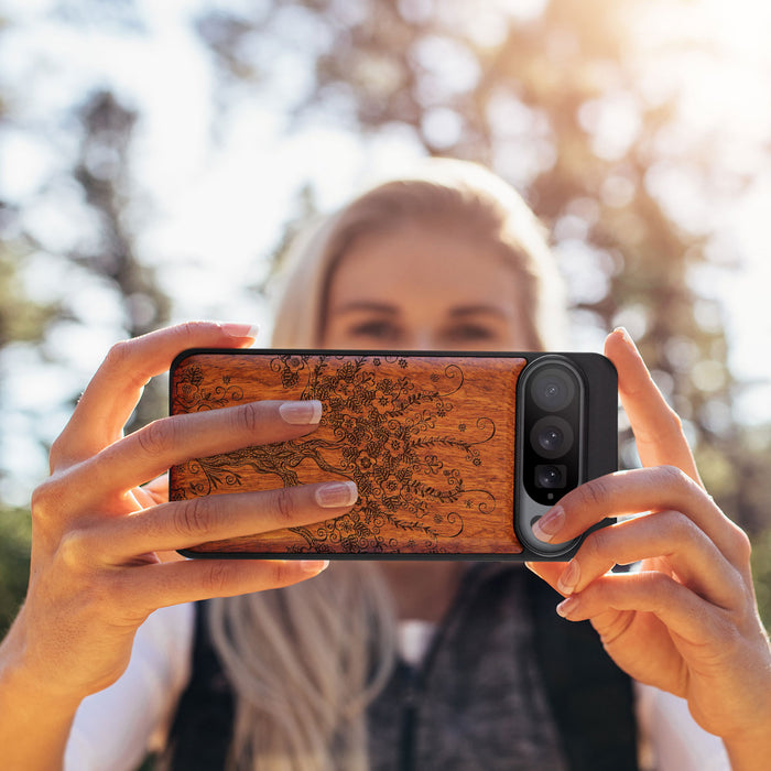 The Enchanted Tree, Classic Engraved Wood & TPU Case - Artisanal Cover for Google Pixel