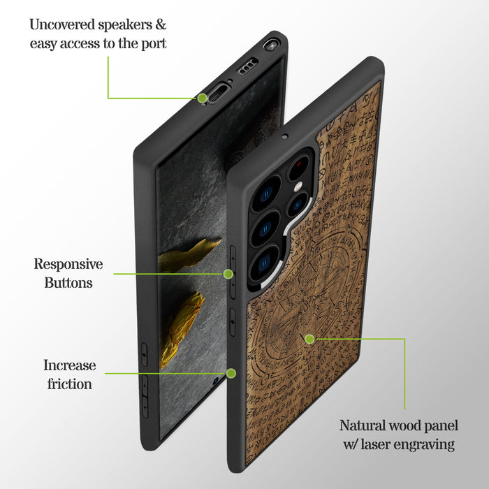 Mystical Armor, Classic Engraved Wood & TPU Case - Artisanal Cover for Samsung Galaxy