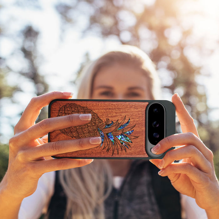 The Pineapple Fruit Design, Hand-Inlaid Wood & Mother of Pearl Case - Artisanal Cover for Google Pixel