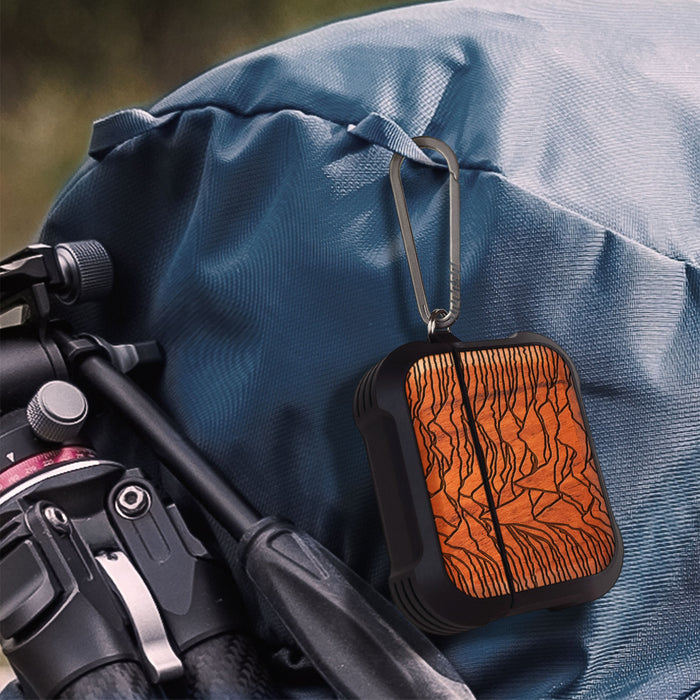 Echo Waves - Wood Artisan Engraved & Shell Hand-Inlaid Cover - Artisanal Case for Apple AirPods (Titanium Quick Released Clasp)