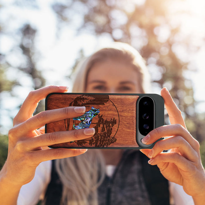 A Journey Through the Forest, Hand-Inlaid Wood & Mother of Pearl Case - Artisanal Cover for Google Pixel