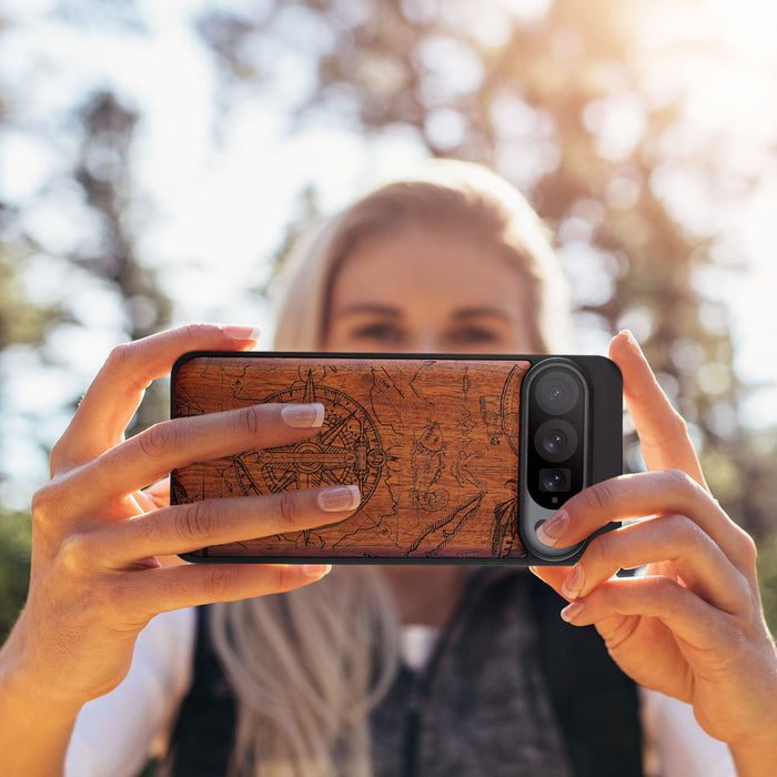 Nautical Chronicles, Classic Engraved Wood & TPU Case - Artisanal Cover for Google Pixel