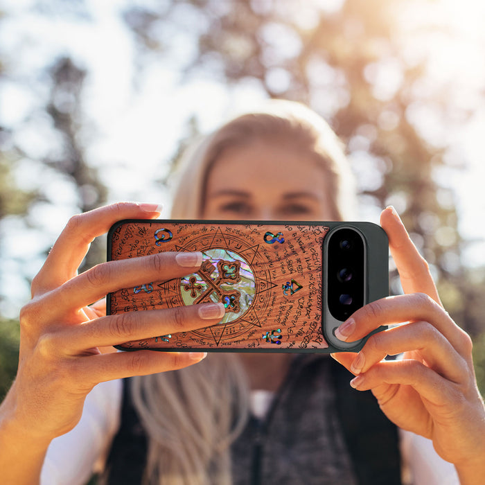 A Heraldic Enigma, Hand-Inlaid Wood & Mother of Pearl Case - Artisanal Cover for Google Pixel