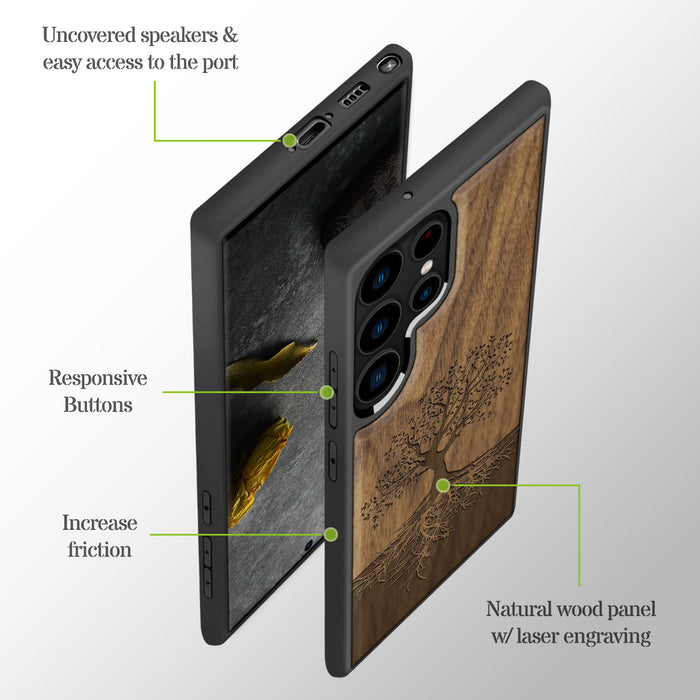 The Yin Yang Tree, Classic Engraved Wood & TPU Case - Artisanal Cover for Samsung Galaxy