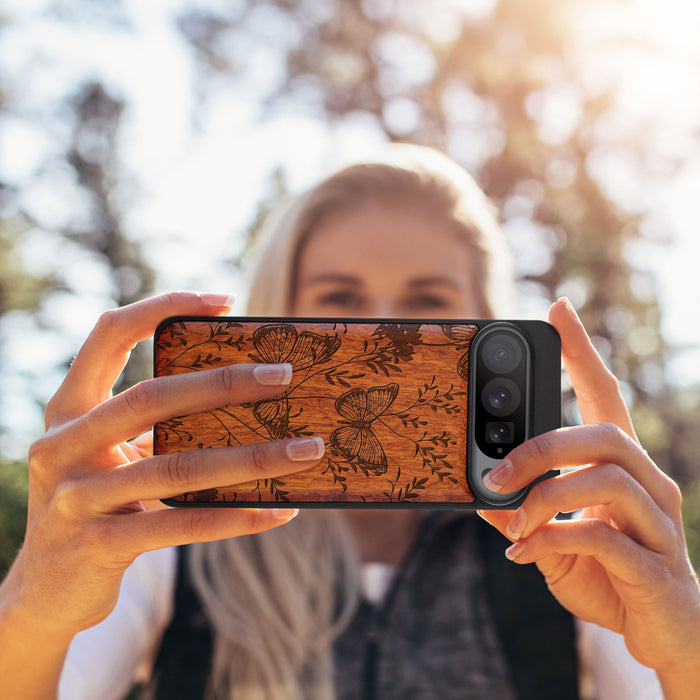 A Dance of Nature, Classic Engraved Wood & TPU Case - Artisanal Cover for Google Pixel