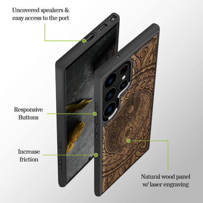 The Yin Yang Paisley, Classic Engraved Wood & TPU Case - Artisanal Cover for Samsung Galaxy