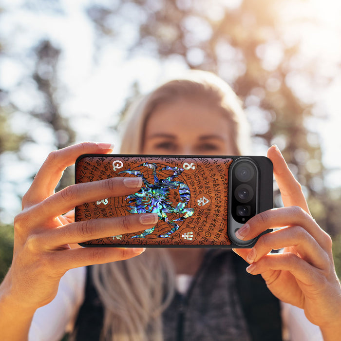 Shadows of the Web, Hand-Inlaid Wood & Mother of Pearl Case - Artisanal Cover for Google Pixel