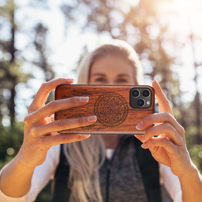 A Dance of Flora and Avian, Classic Engraved Wood & TPU Case - Artisanal Cover for Apple iPhone