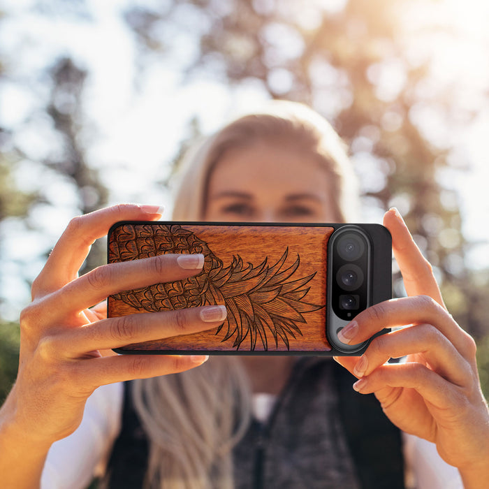 The Pineapple Fruit Design, Classic Engraved Wood & TPU Case - Artisanal Cover for Google Pixel