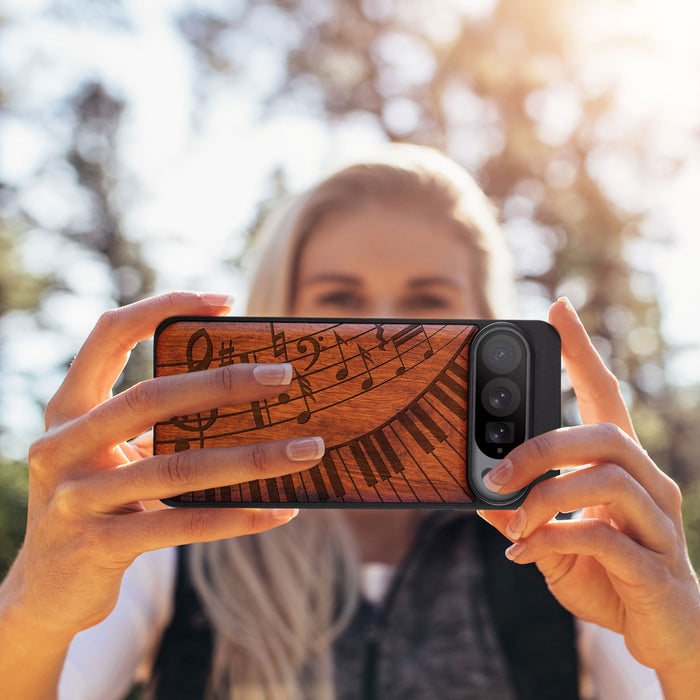 Keys and Notes, Classic Engraved Wood & TPU Case - Artisanal Cover for Google Pixel